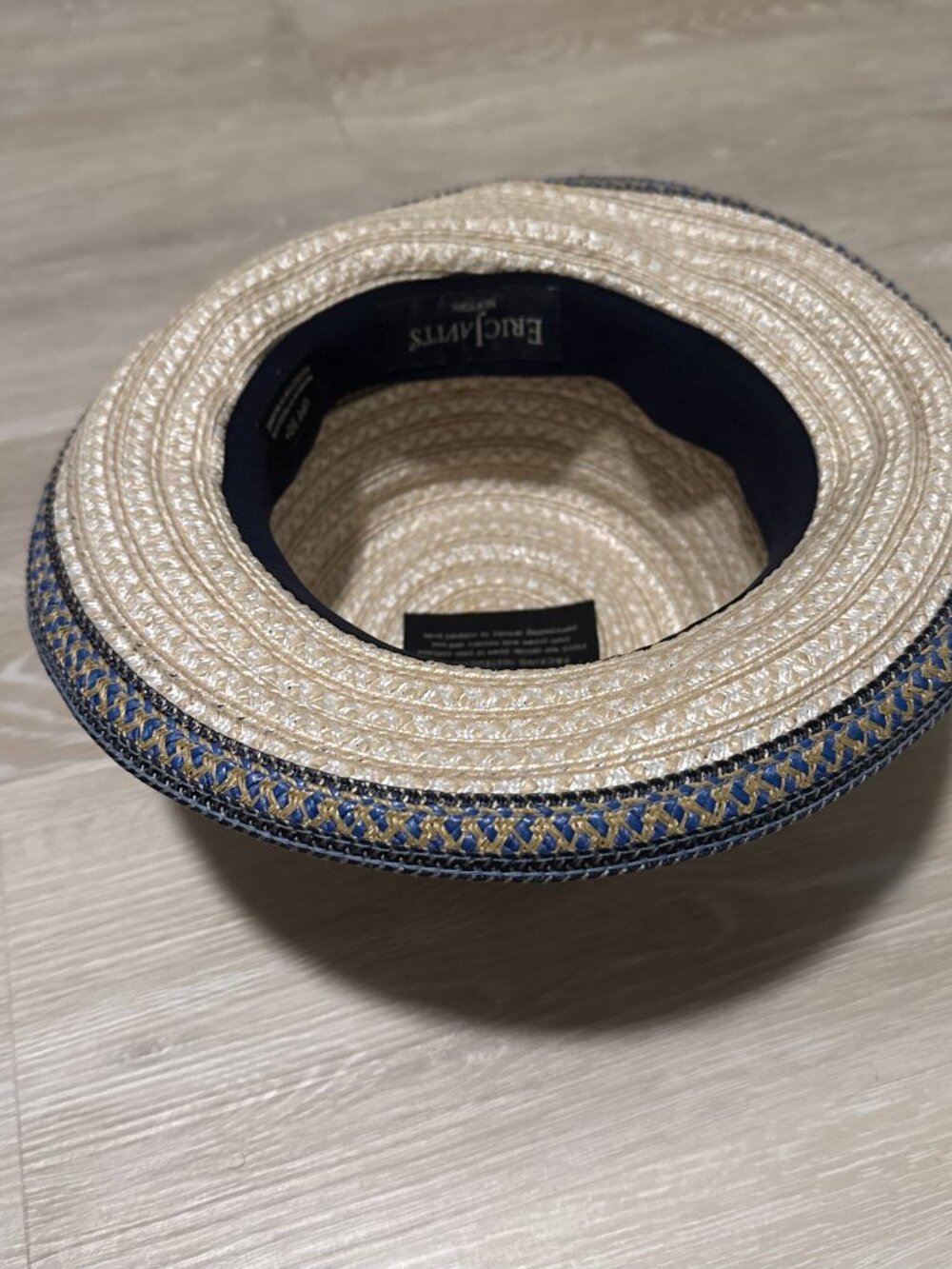Eric Javits Straw Boater Hat with Navy Accent - Picture 4 of 6